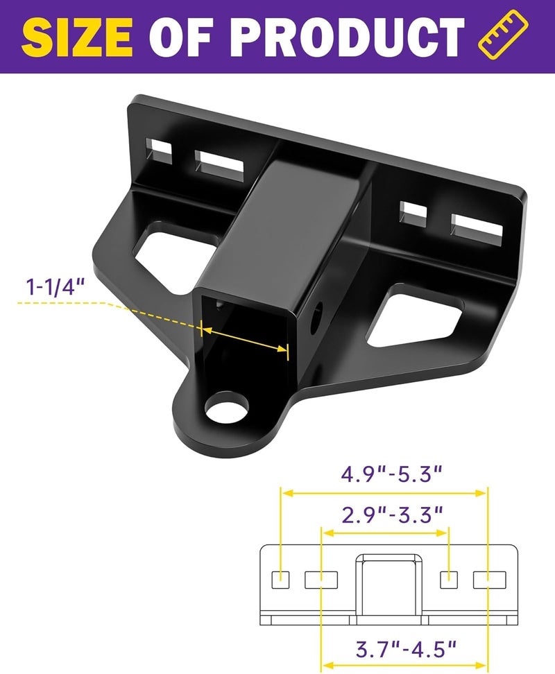 HOWBOW Zero Turn Lawn Mower Hitch with 1-1/4" Receiver, 6mm Thicker Heavy Duty Steel Trailer Receiver Hitch, Universal Upgrade 1-1/4 Hitch Receiver with Versatile Chain Slot and Carriage Bolt Hardware - Image 2